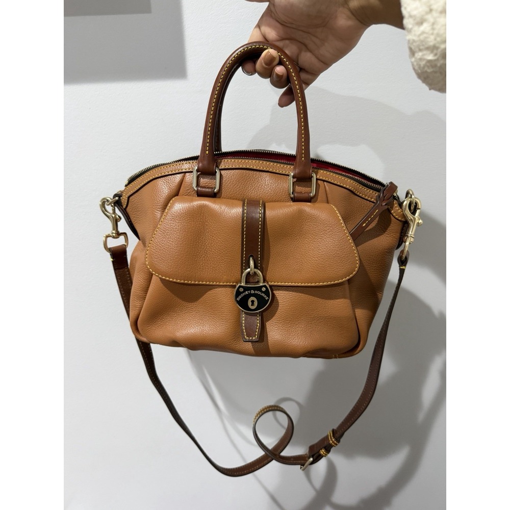 Dooney & Bourke Samba Satchel RT004 Cognac Brown Pebbled Leather Shoulder Bag P